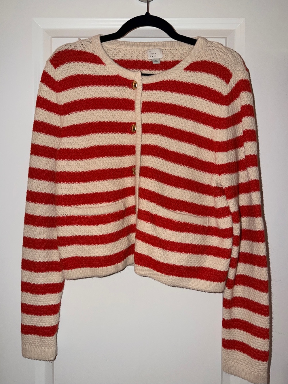a new day Striped Red and Cream Knit Cardigan Sweater
